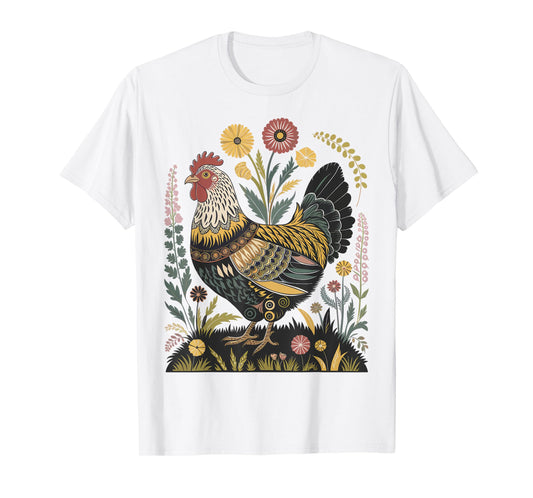 Chicken Floral Art Graphic Women Farm Chicken Lover Colorful T-Shirt