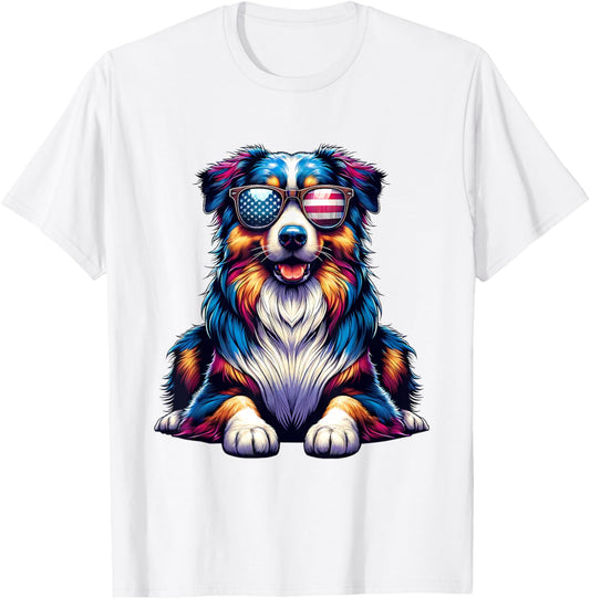 American Flag Awesome Australian Shepherd Dog 4th Of July T-Shirt
