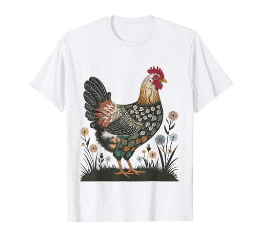 Chicken Floral Art Graphic Women Farm Chicken Lover Colorful T-Shirt