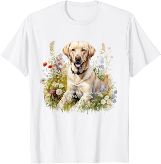 Floral Wildflower Dog Labrador Retriever T-Shirt
