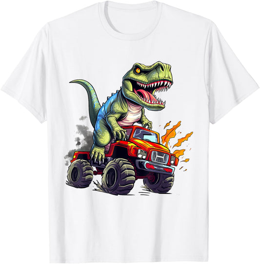 Dinosaur Riding Monster Truck Present For Boys Kids Adult T-Shirt
