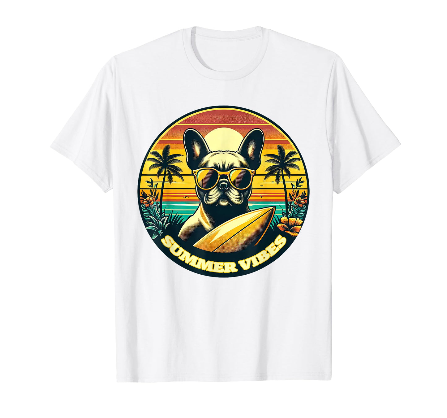 Summer Vibes French Bulldog, Retro Summer Vacation Beach T-Shirt