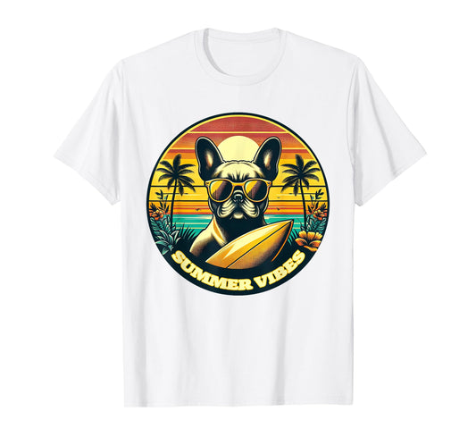 Summer Vibes French Bulldog, Retro Summer Vacation Beach T-Shirt