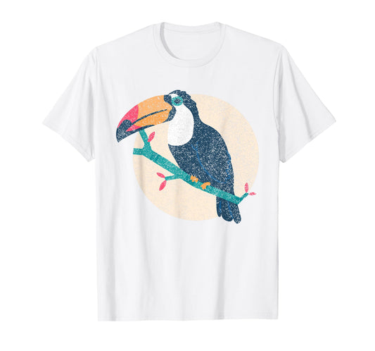 Cool Vintage Distressed Animal T-Shirts Co. - Vintage Distressed Style Toucan T-Shirt - Unisex-Adults - Grey - Small - Short Sleeve - Classic Fit - Cotton 50%, Polyester 50%
