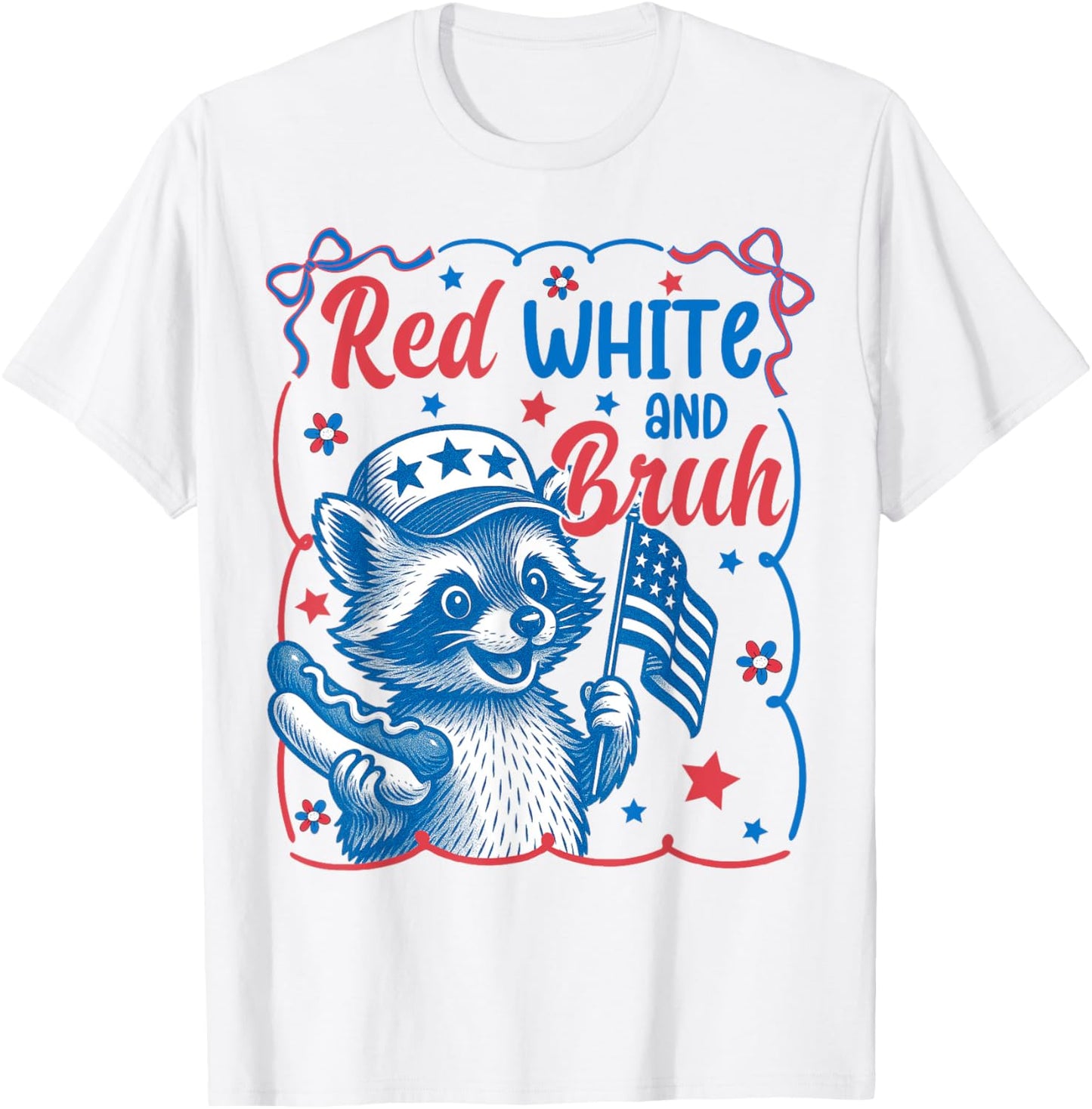 Red White and Bruh Raccoon Funny USA 4th of July Boys Girls T-Shirt
