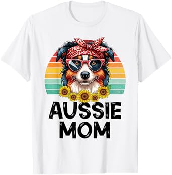 Floral Australian Shepherd Dog Mama Aussie Mom Mother's Day T-Shirt