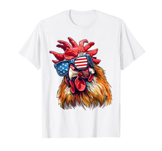 Chicken USA Flag Funny Chicken Lovers Mom Dad 4th of July Women Kids Men T-Shirt