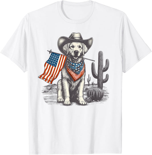 Retro Golden Dog American Flag Bandana Patriotic 4th Of July T-Shirt