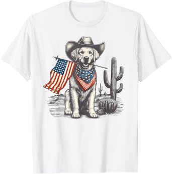 Retro Golden Dog American Flag Bandana Patriotic 4th Of July T-Shirt