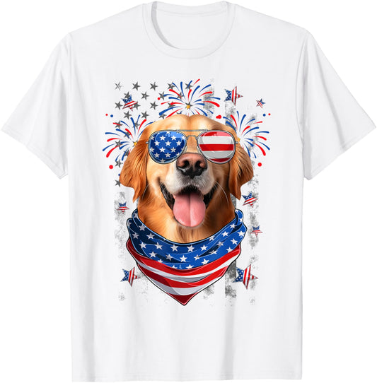 Golden Retriever Dog USA Flag Independence Day 4th Of July T-Shirt