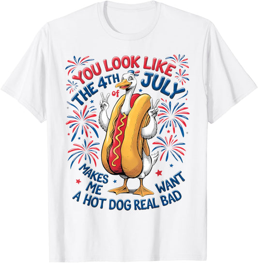 Funny 4th Of July Hot Dog Patriotic Goose Hotdog Boys Girls T-Shirt