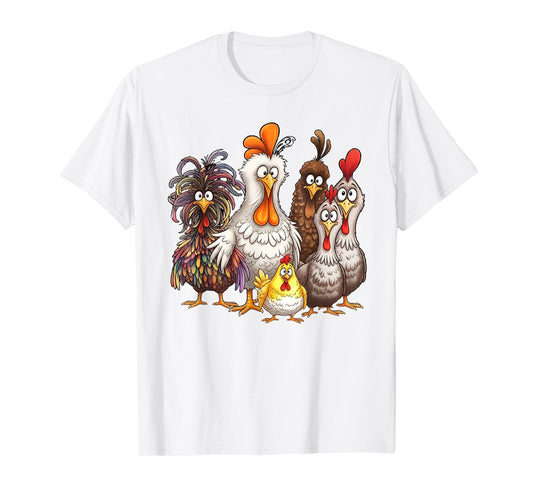 Funny Colorful Chicken Family Thanksgiving Cartoon Design T-Shirt