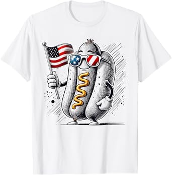 4th of July Hotdog Patriotic USA Flag Retro Boys Men Kids T-Shirt