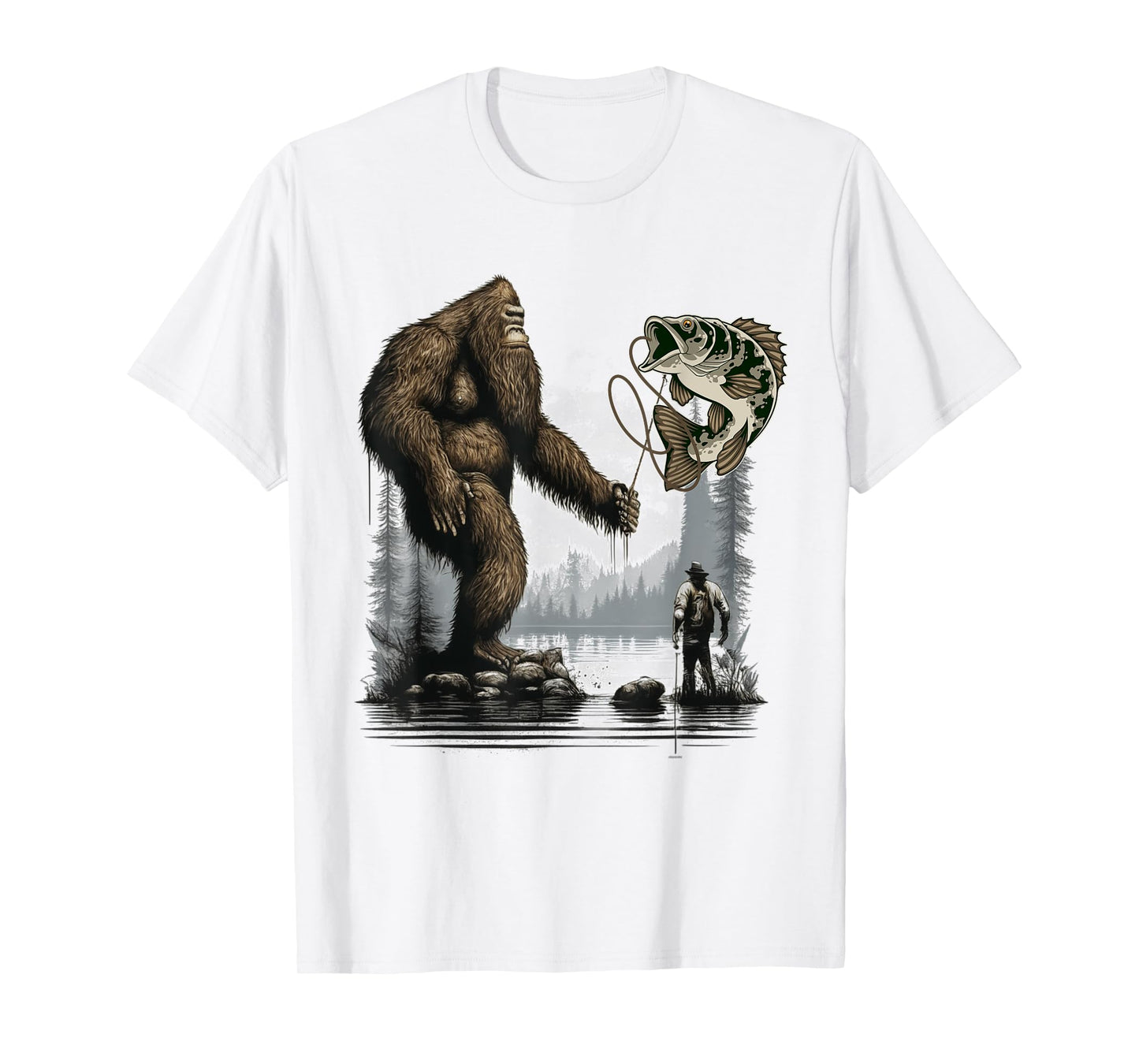 Bigfoot Fishing Funny Sasquatch Fish T-Shirt
