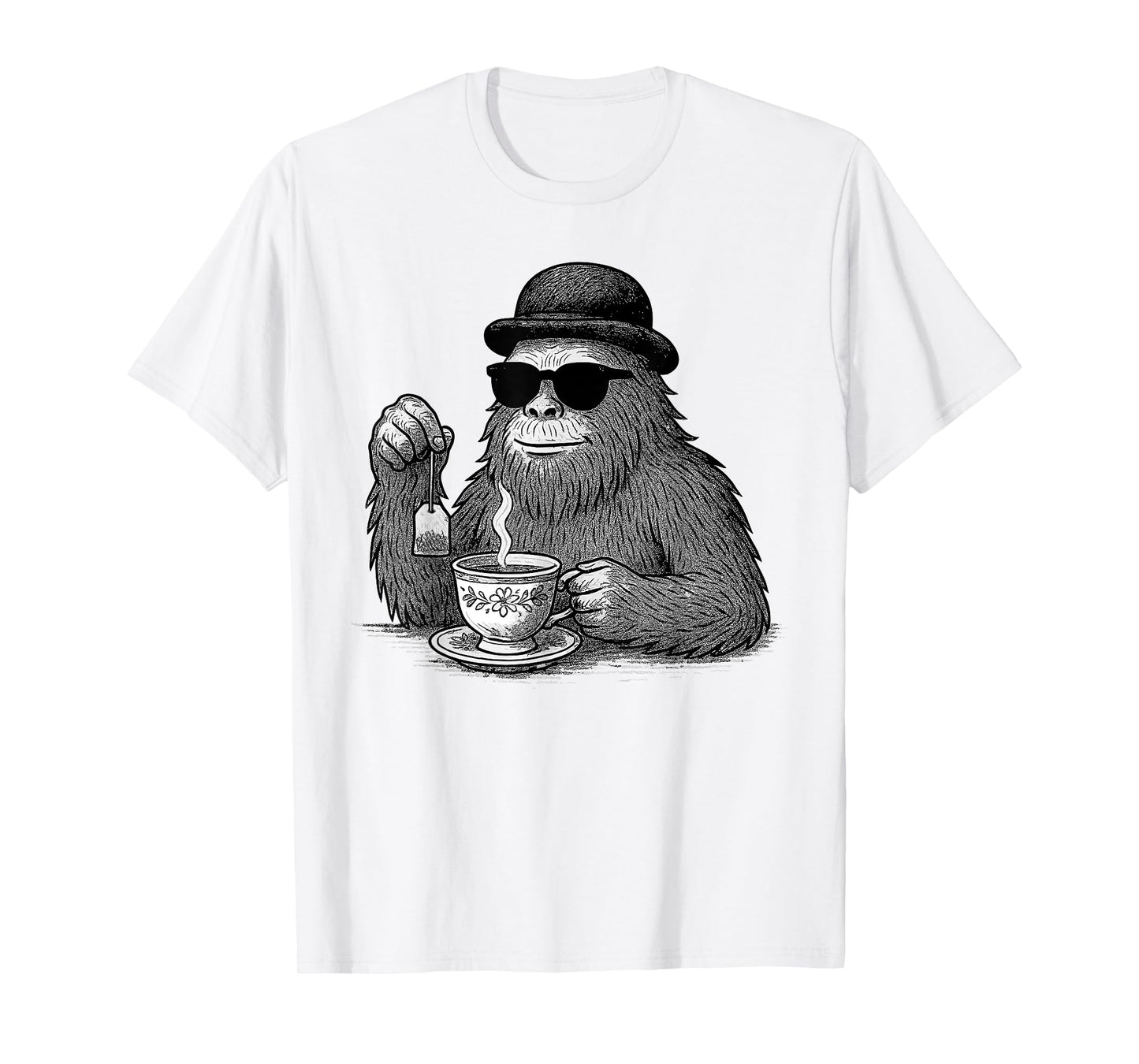 Tea | Cool Bigfoot with Sunglasses & Teacup, Funny Tea T-Shirt
