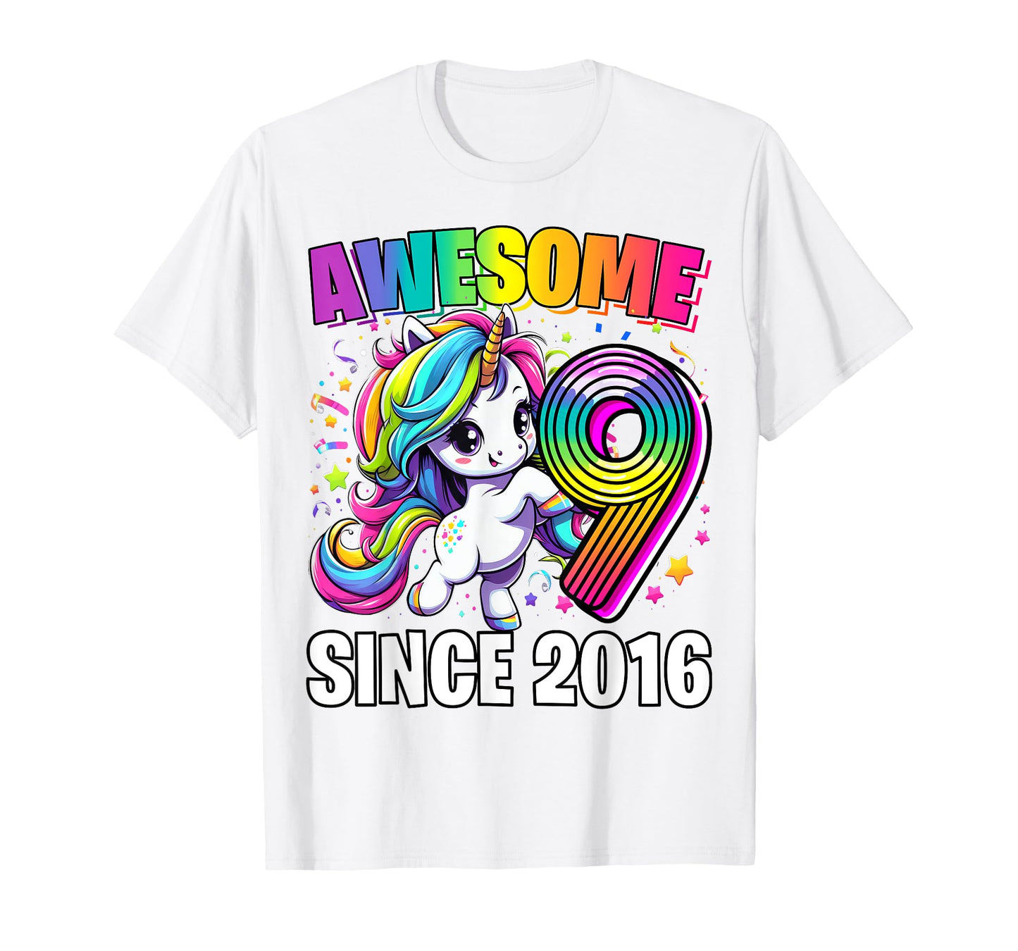 Unicorn 9th Birthday 9 Year Old Unicorn Party Girls Outfit T-Shirt