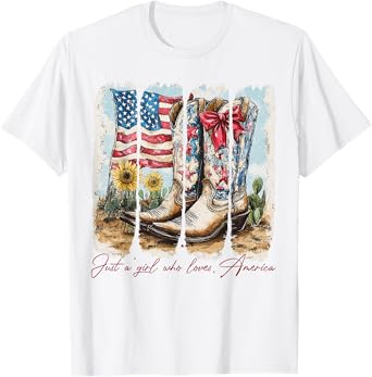 Rodeo Country Cowgirl Boots Cowboy Western 4th Of July USA T-Shirt