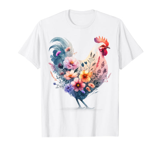Chicken Floral Art Graphic Women Farm Chicken Lover Colorful T-Shirt