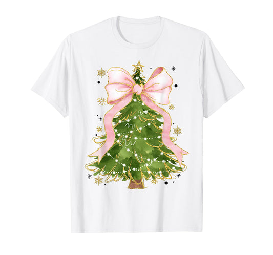 Coquette Bow Christmas Tree Xmas Holiday Girly Outfit Women T-Shirt
