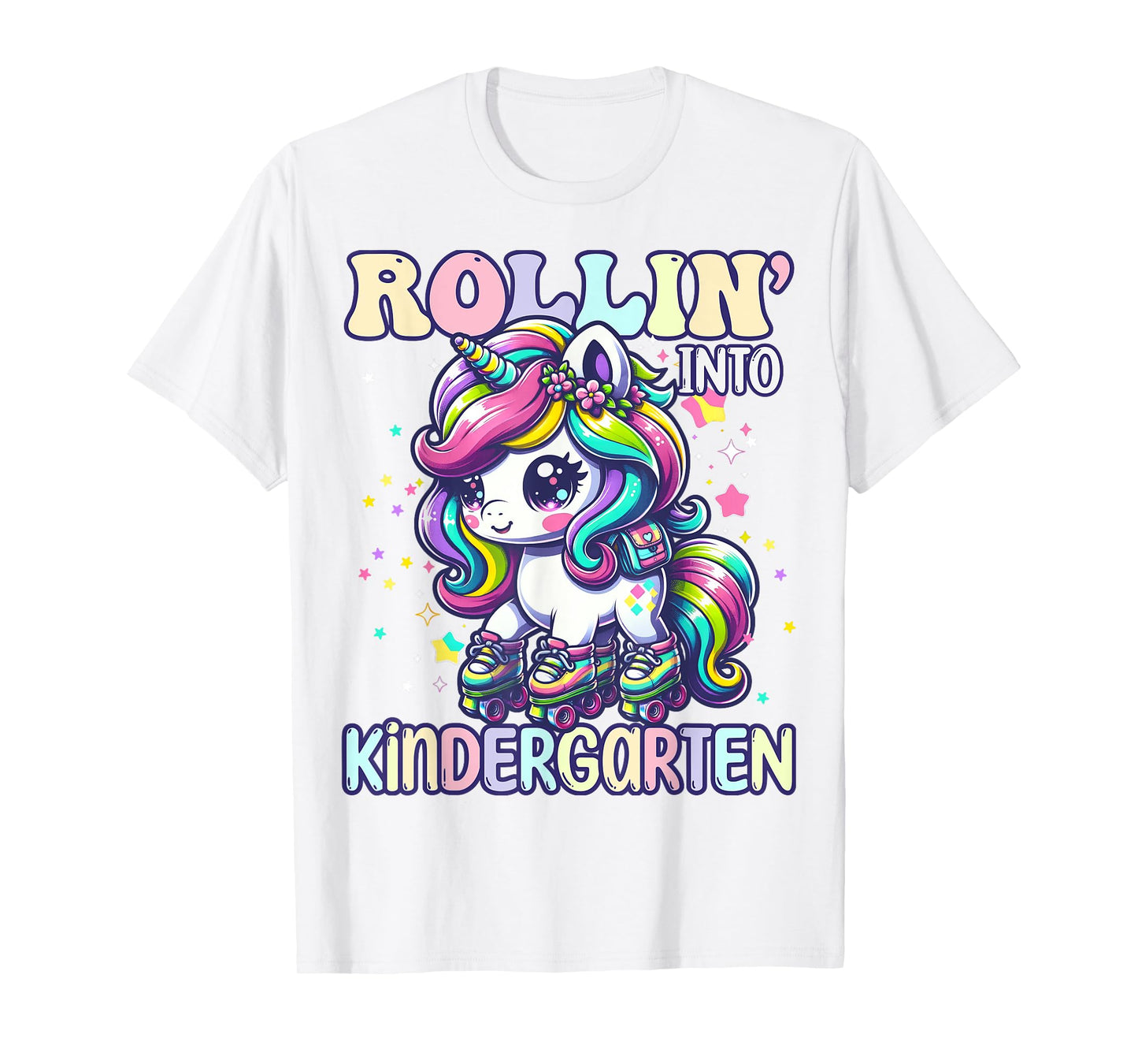 Kindergarten Back To School First Day Girls Rollin Unicorn T-Shirt