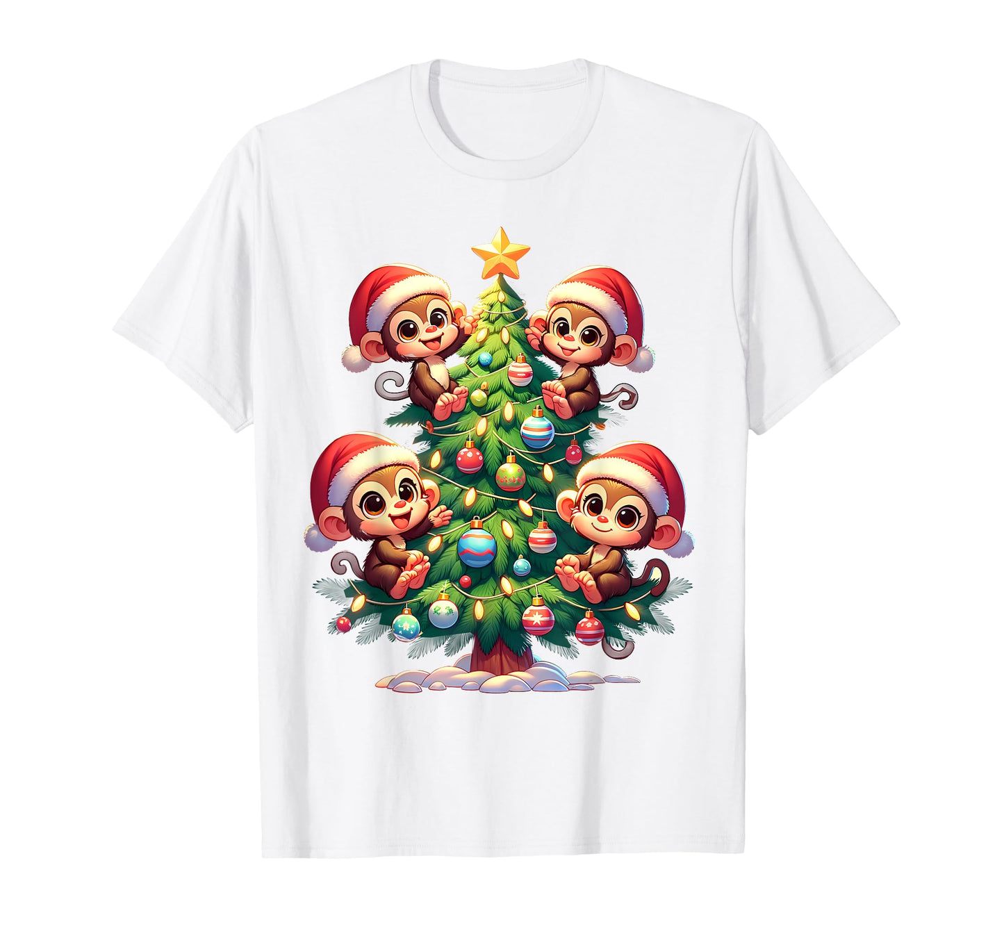Kawaii Monkey Christmas Tree Cartoon Animals Primate T-Shirt