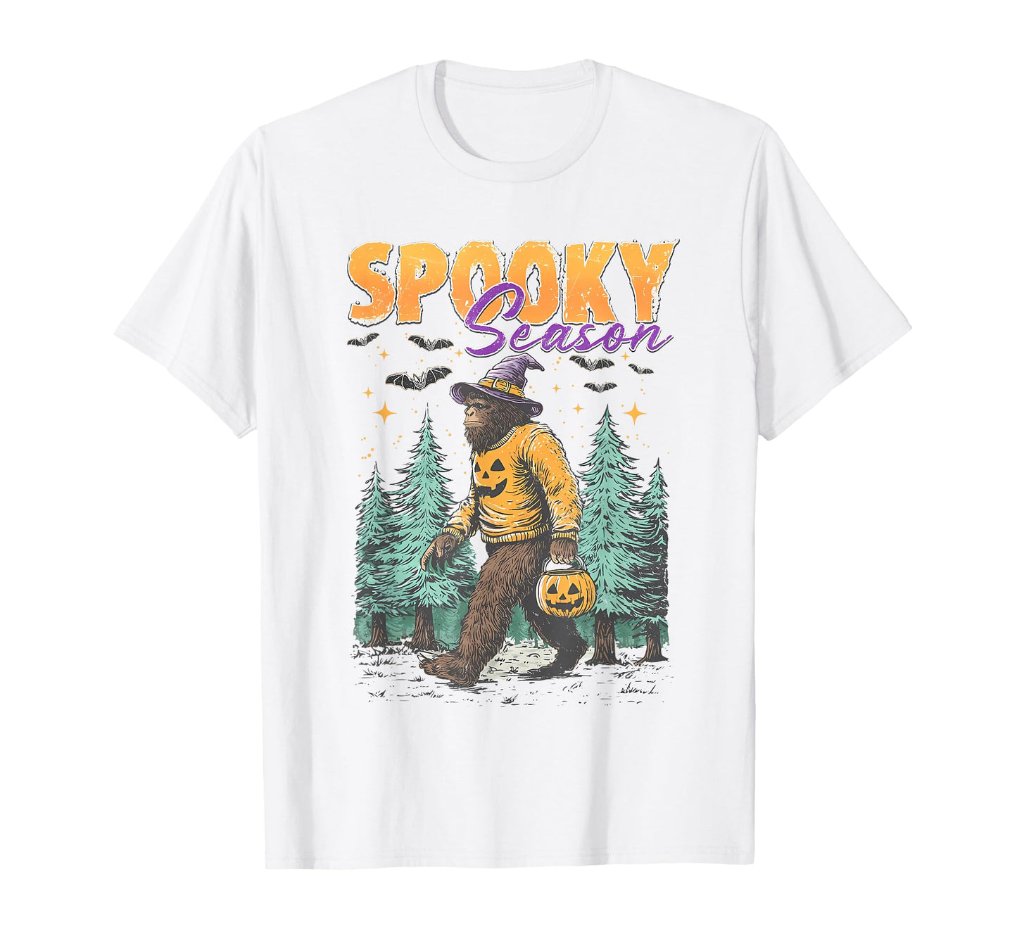 Retro Spooky Season Halloween Pumpkin Bigfoot Men Women Kids T-Shirt