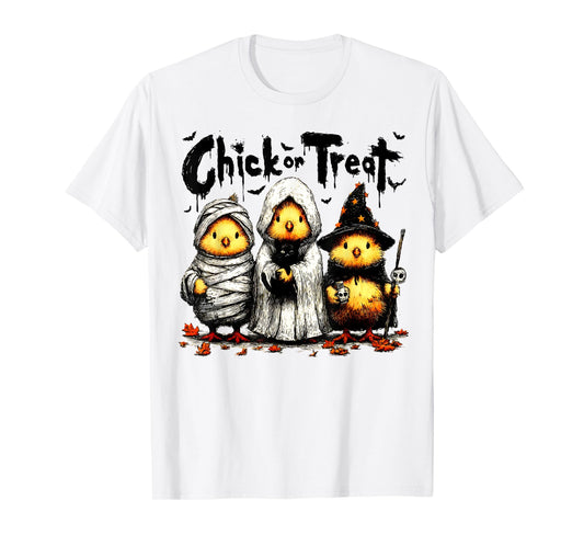 Horror Funny Chick Or Treat Chickens Ghost Witchy Halloween T-Shirt