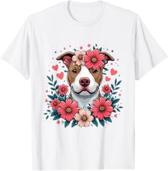 Pitbull Love / Pitbull Dog Flowers / Funny Pitbull Men Women Kids T-Shirt