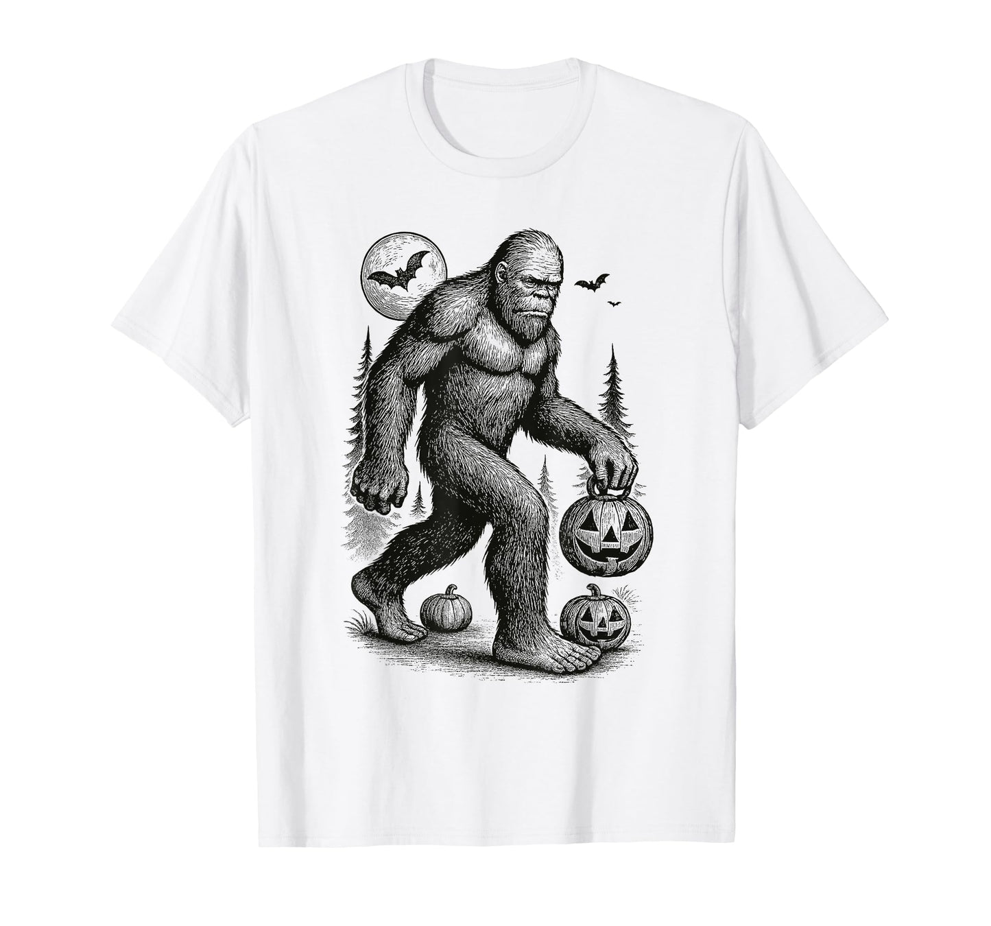 Halloween Bigfoot Sasquatch in The Forest Jack-O-Lantern Men T-Shirt