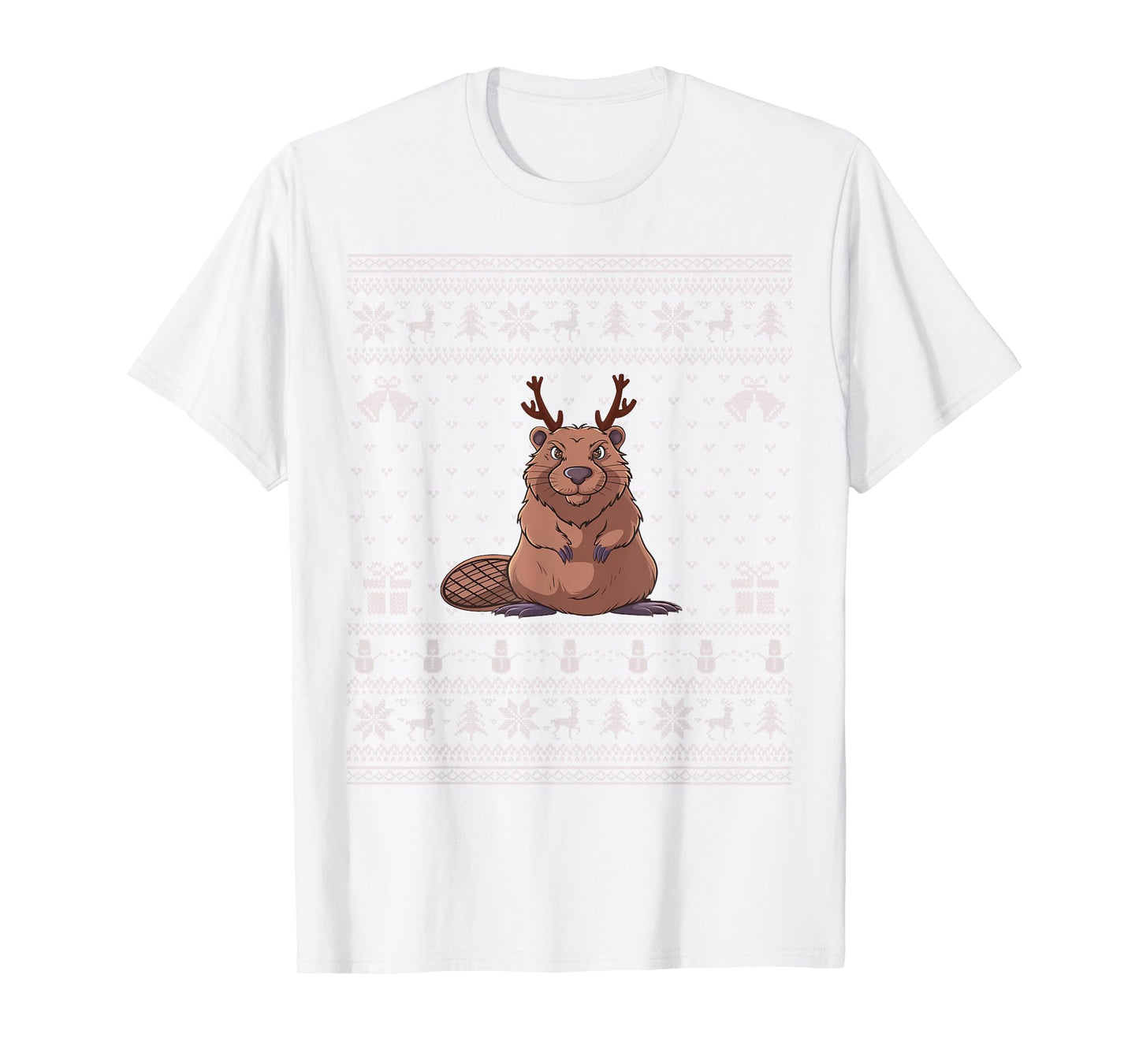 Ugly Xmas Sweater Style Beaver Reindeer Christmas T-Shirt