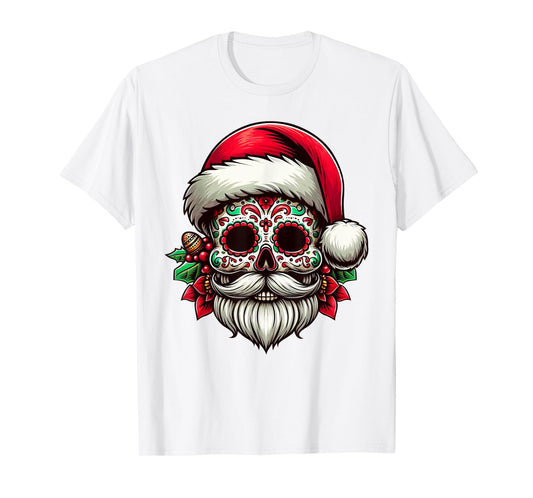 Sugar Skull Santa Mexico Calavera Xmas Dia De Los Muertos T-Shirt