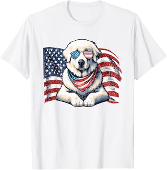 Great Pyrenees Dogs Vintage USA Flag Sunglasses Patriotic T-Shirt