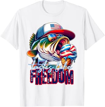 Tastes Like Freedom 4th July Bass Fishing Icecream Fisherman T-Shirt