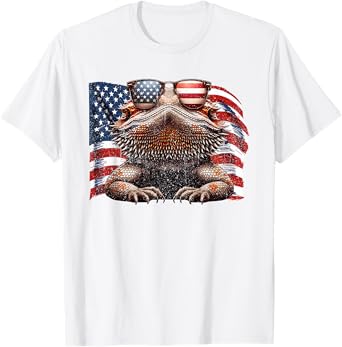Vintage Bearded Dragon Reptiles Lovers USA Flag Sunglasses T-Shirt