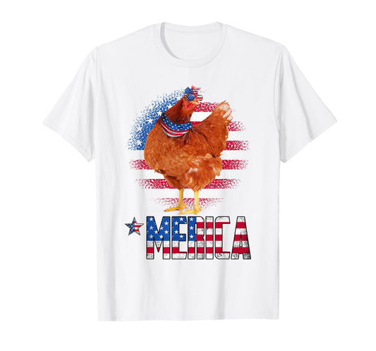 Retro Merica Chicken USA Flag Sunglasses & Bandana July 4th Women Kids Men T-Shirt
