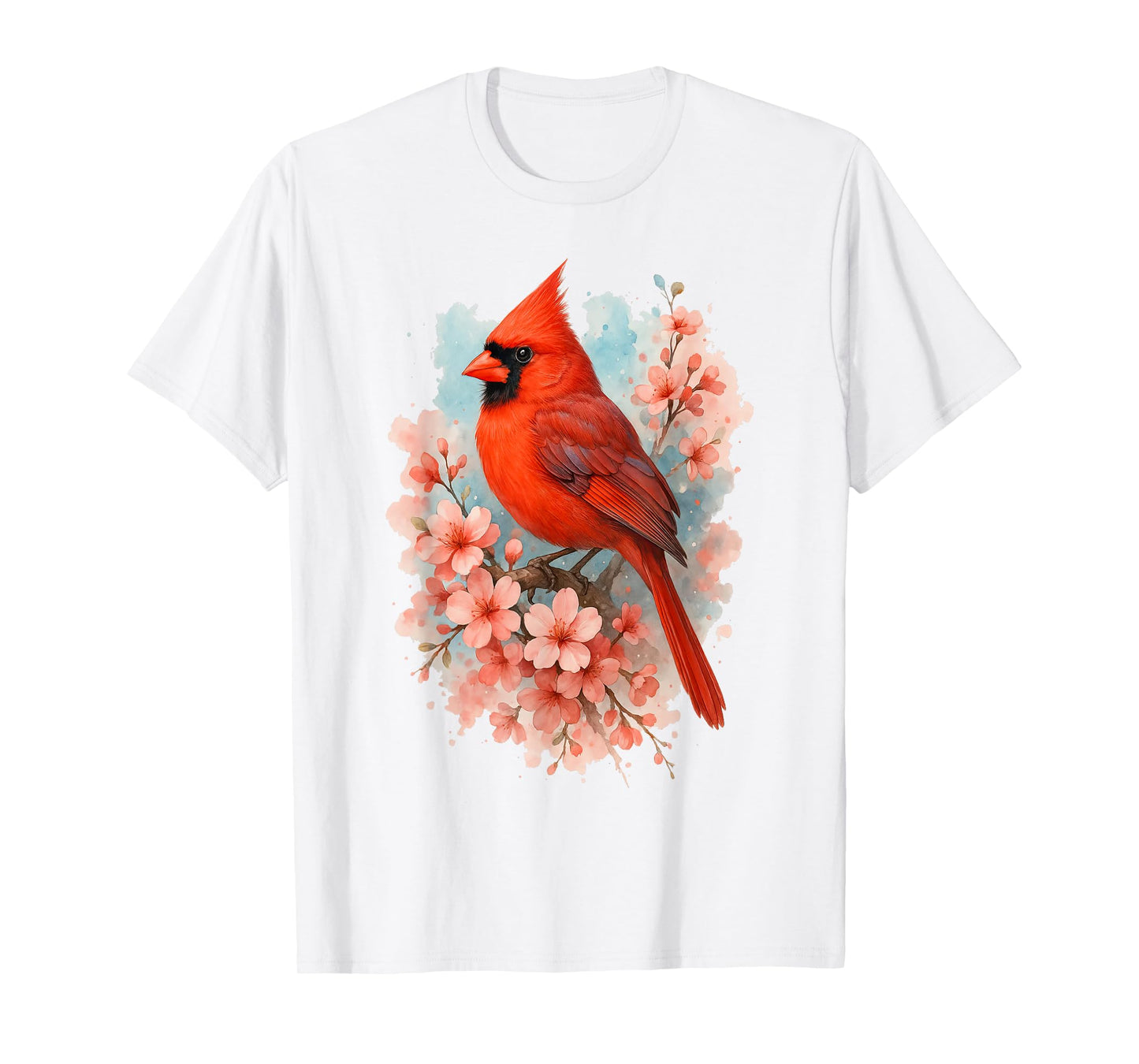 Watercolor Red Cardinal Floral Birdwatcher T-Shirt