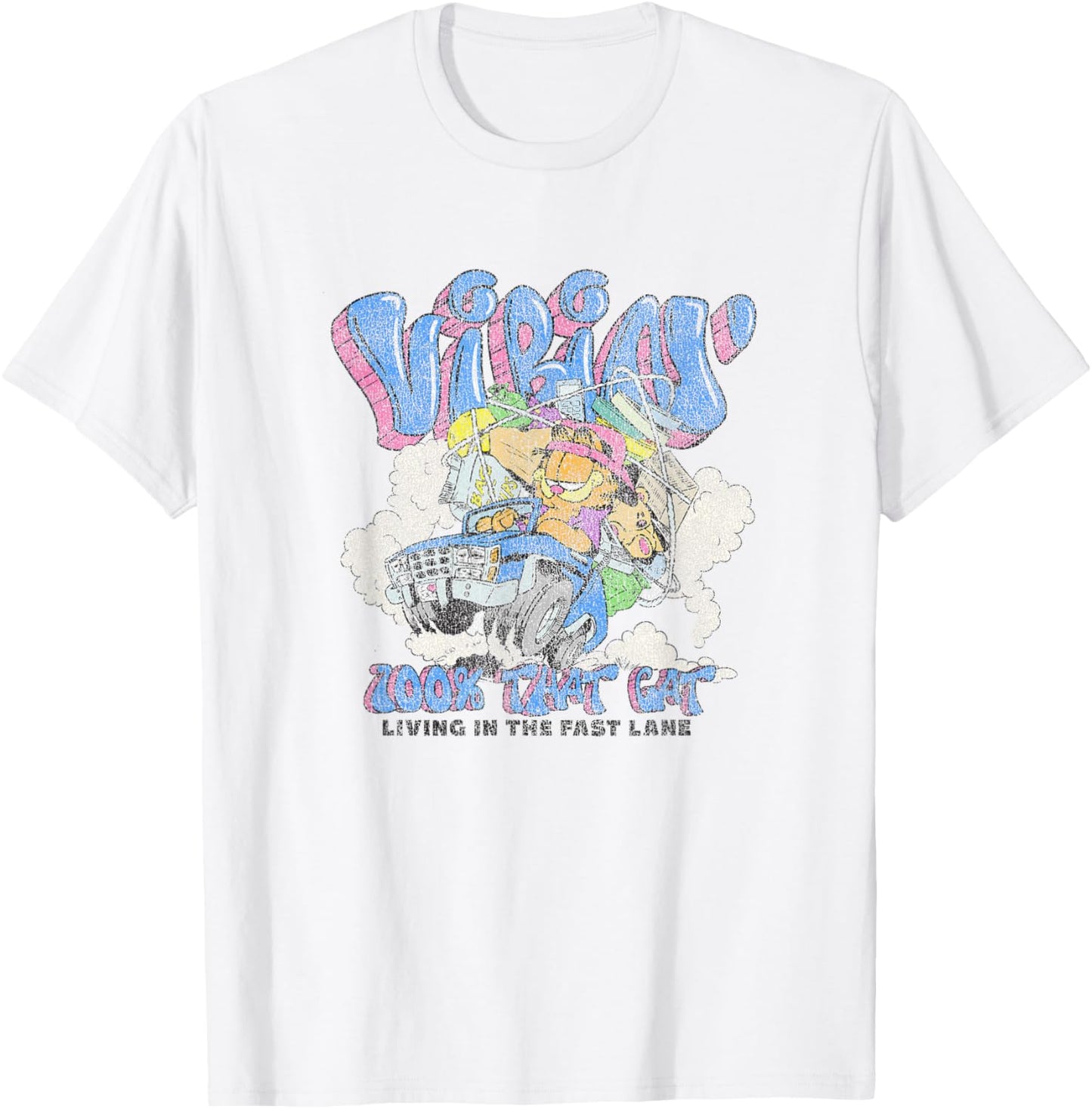 Garfield Vibin' 100% That Cat Distressed Retro Cruising Logo T-Shirt