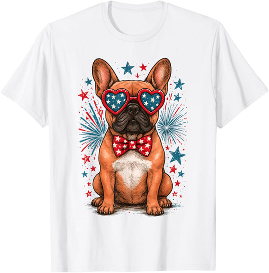 Cute French Bulldog Funny Dog USA American Flag 4th Of July T-Shirt
