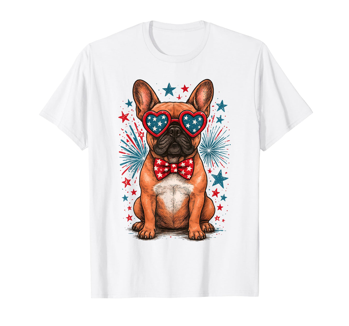 Cute French Bulldog Funny Dog USA American Flag 4th Of July Men Women Kids T-Shirt