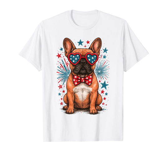 Cute French Bulldog Funny Dog USA American Flag 4th Of July Men Women Kids T-Shirt