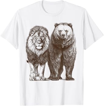 Bear and Lion Animals Lover Funny Design T-Shirt
