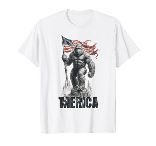 Patriotic Sasquatch American Flag - Legendary Bigfoot Merica T-Shirt