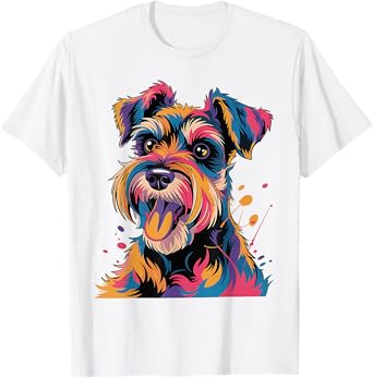 Cute Colorful Mini Schnauzer Portrait Pop Art Dog Mom Dad Men Women Kids T-Shirt