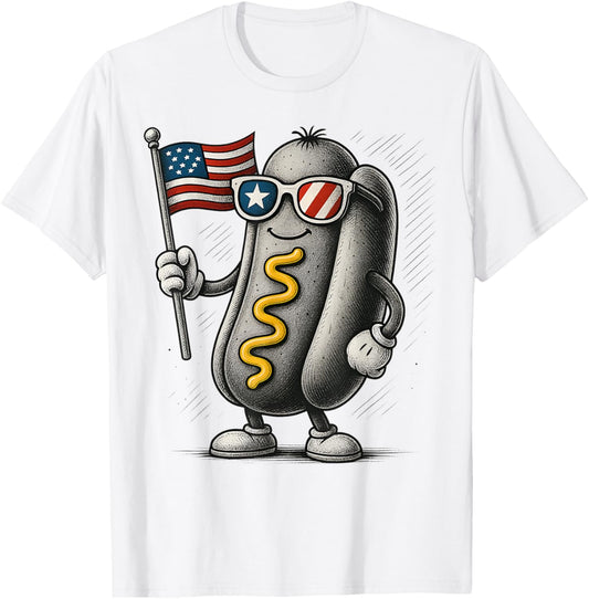 4th of July Hotdog Patriotic USA Flag Fourth of July HOT DOG T-Shirt