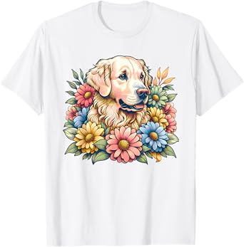 Golden Retriever Dog Summer Flowers Women T-Shirt