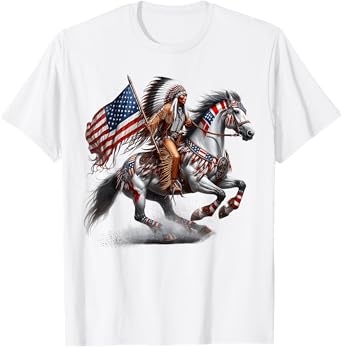 Native American Flag 4th of July Horse Indian Burial Ground T-Shirt