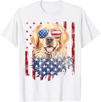 American Flag Golden Retriever USA Retro 4th Of July T-Shirt