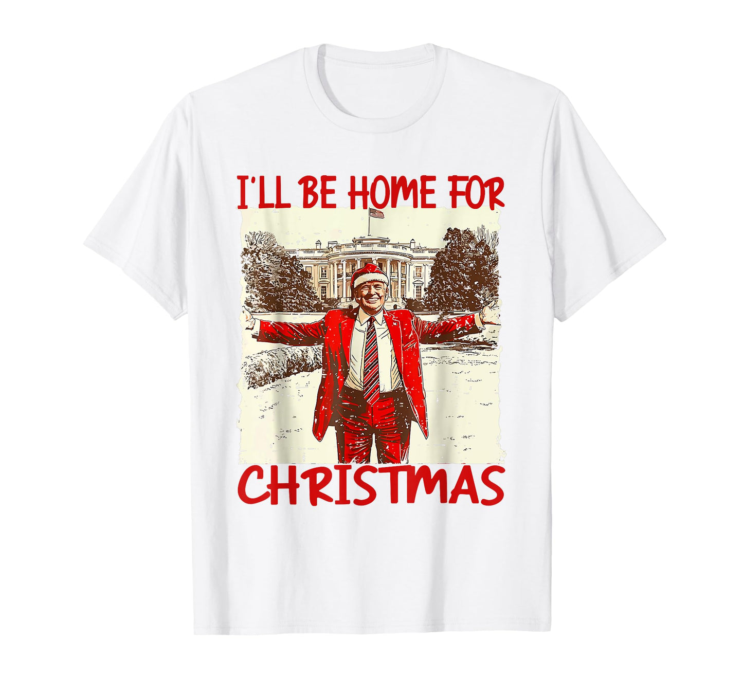 I'll Be Home For Christmas Santa Funny Trump Xmas T-Shirt - Unisex-Adults, Kids - Grey - Small - Short Sleeve - T-Shirt - Novelty