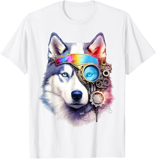 Dog Face Art Illustration Animal Husky Lover Graphic Wolf T-Shirt