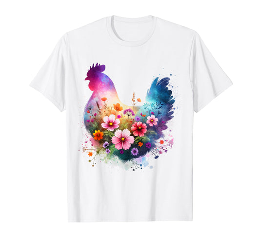 Chicken Floral Art Graphic Women Farm Chicken Lover Colorful T-Shirt